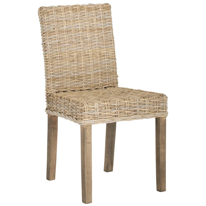 Natural Wicker and Mango Wood Dining Side Chair, Set of 2