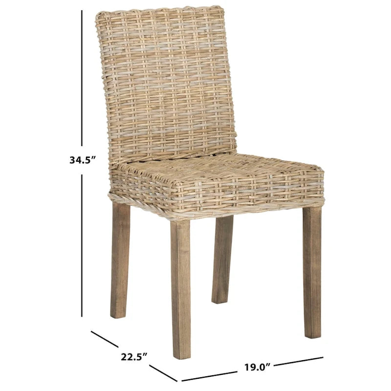 Natural Wicker and Mango Wood Dining Side Chair, Set of 2
