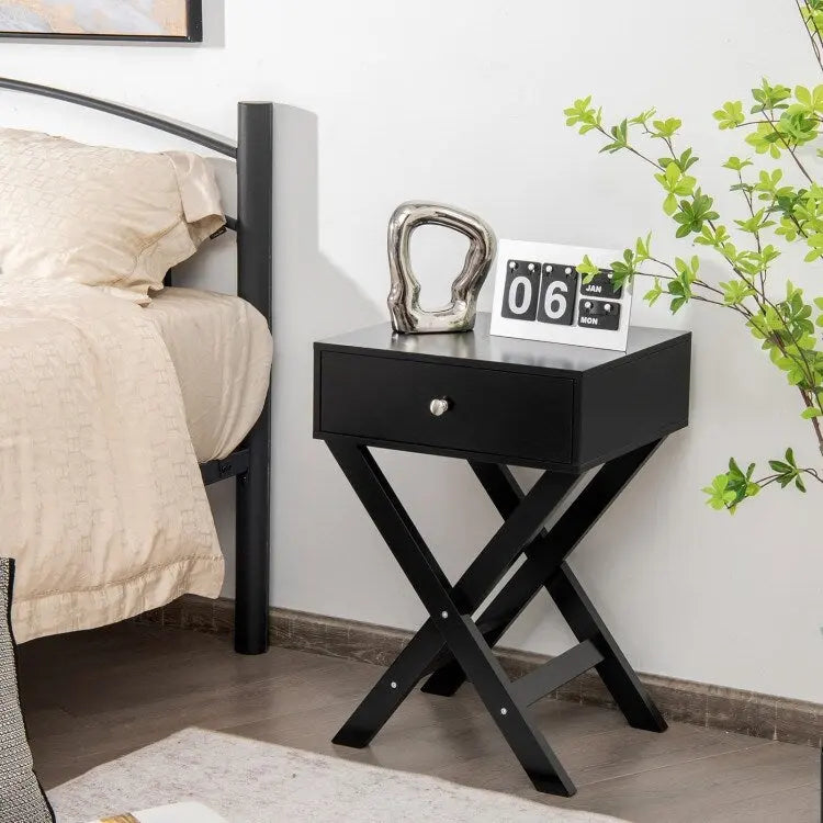 X-Shape Side Table Nightstand with Drawer
