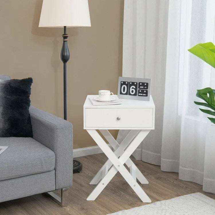 X-Shape Side Table Nightstand with Drawer