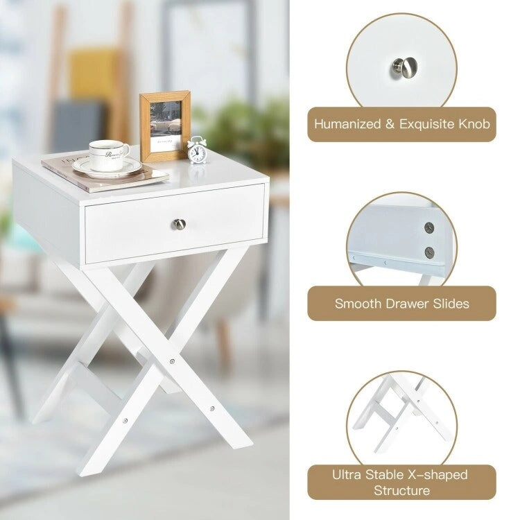 X-Shape Side Table Nightstand with Drawer