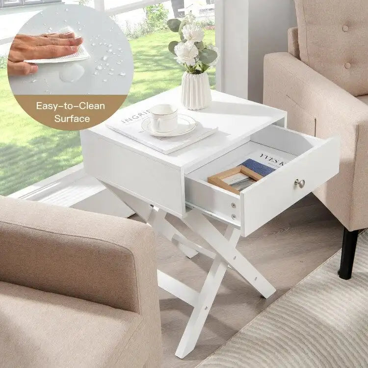 X-Shape Side Table Nightstand with Drawer