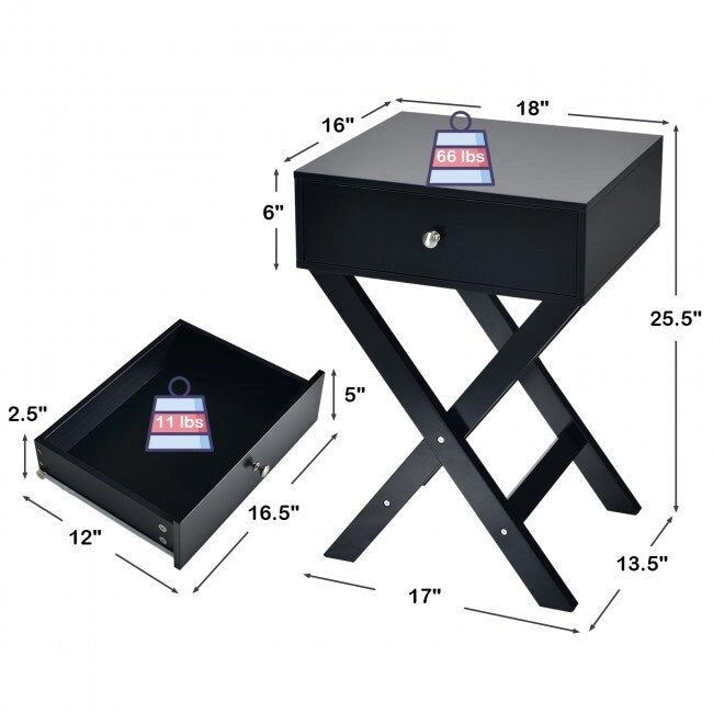 X-Shape Side Table Nightstand with Drawer