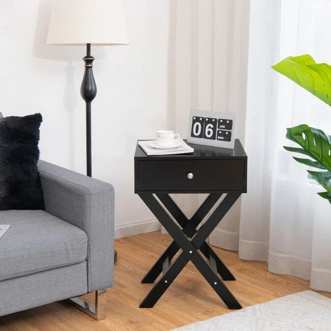X-Shape Side Table Nightstand with Drawer