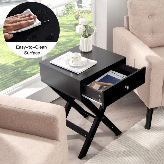 X-Shape Side Table Nightstand with Drawer