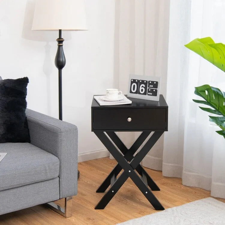 X-Shape Side Table Nightstand with Drawer