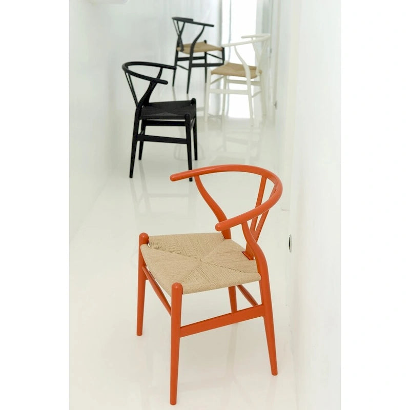 Modern Dining Chair with Woven Paper cord Seat, Solid Wooden Farmhouse Y Back Elbow Side Chair