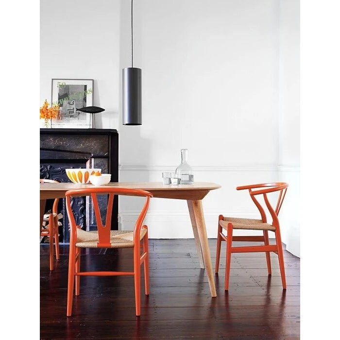Modern Dining Chair with Woven Paper cord Seat, Solid Wooden Farmhouse Y Back Elbow Side Chair