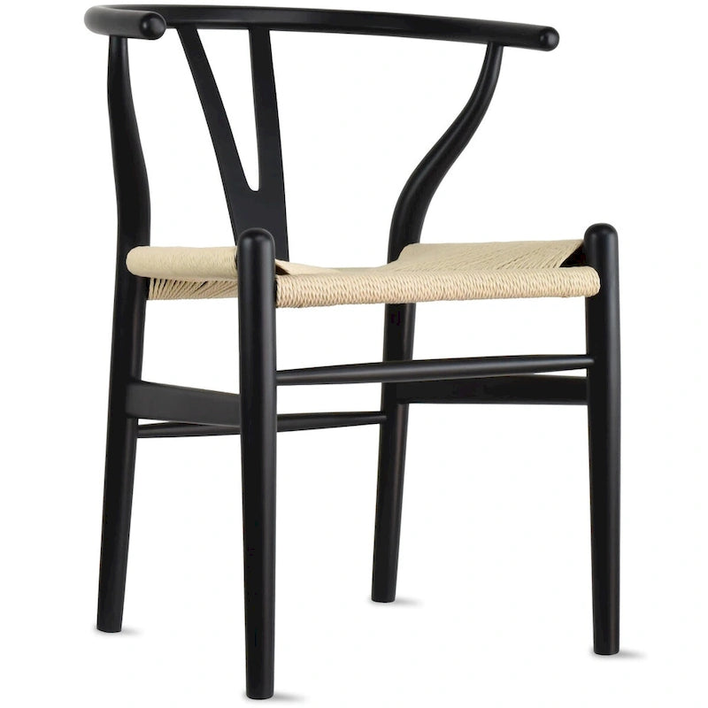 Modern Dining Chair with Woven Paper cord Seat, Solid Wooden Farmhouse Y Back Elbow Side Chair
