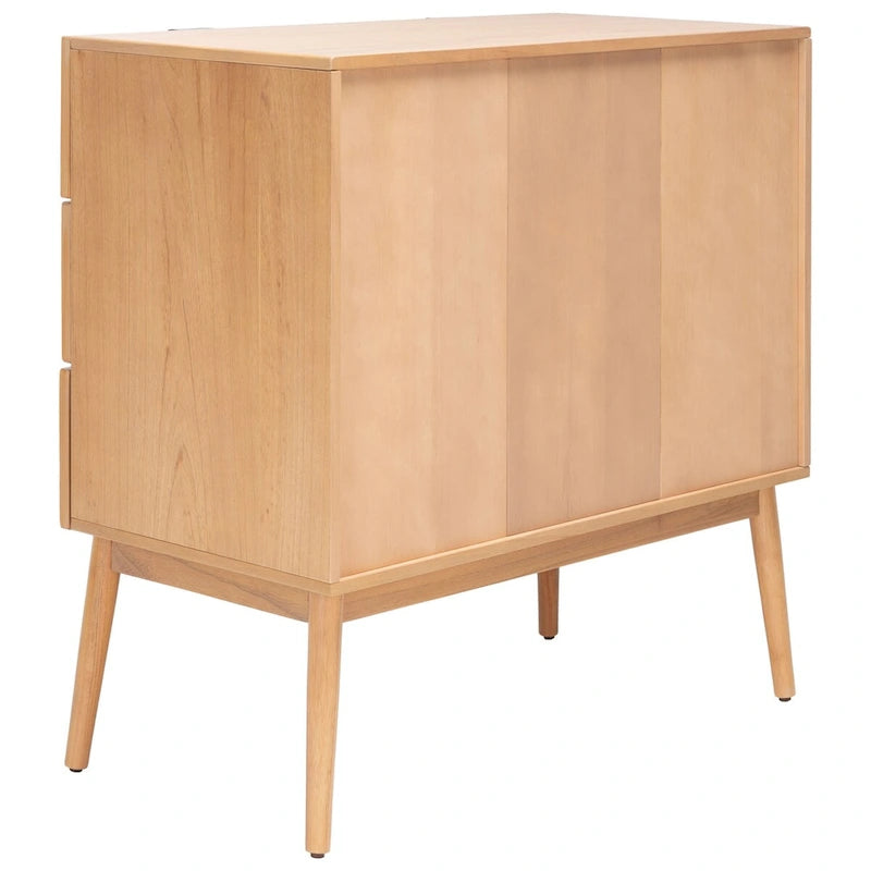 Mid-Century 3-Drawer Chest with Rattan Drawer Accent and Splayed Legs
