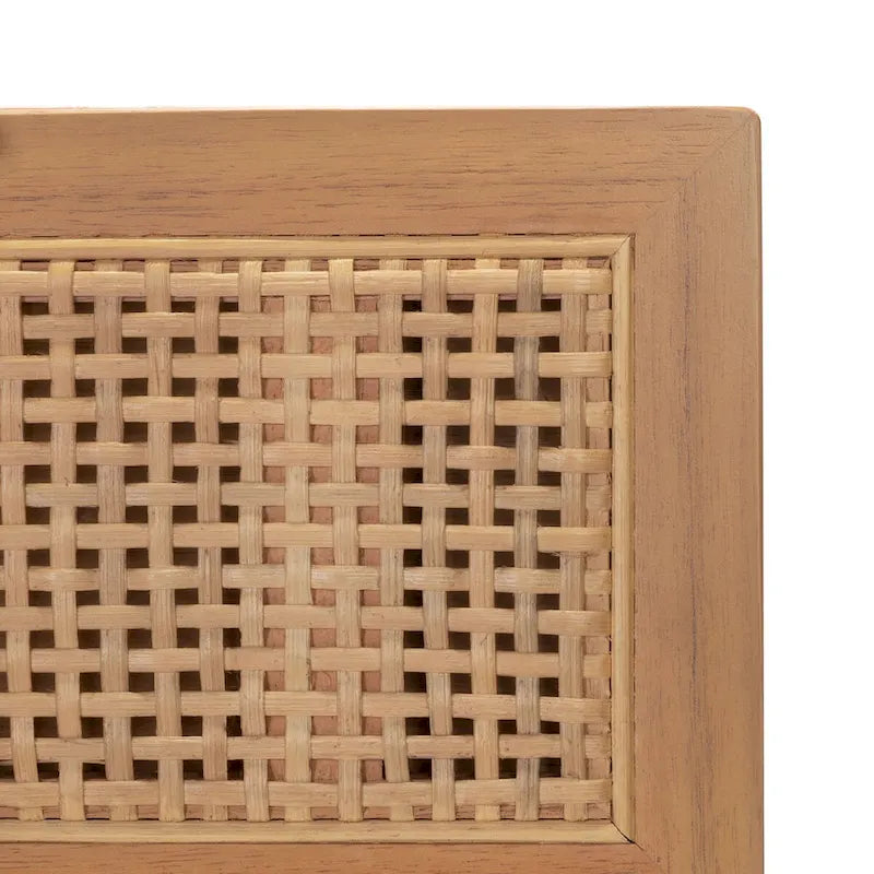Mid-Century 3-Drawer Chest with Rattan Drawer Accent and Splayed Legs