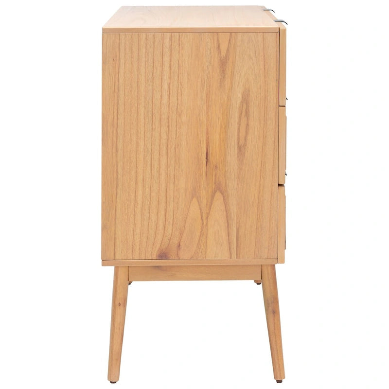 Mid-Century 3-Drawer Chest with Rattan Drawer Accent and Splayed Legs