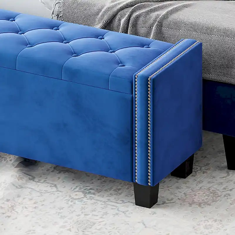 Velvet Storage Ottoman Bench with Rivet Design and Tufted Top