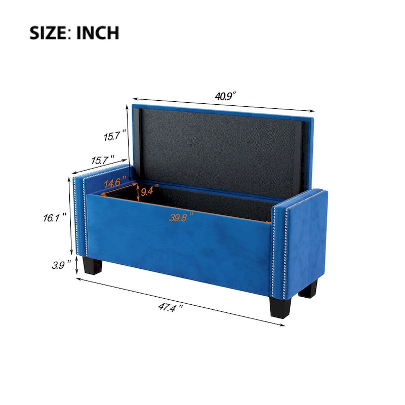 Velvet Storage Ottoman Bench with Rivet Design and Tufted Top