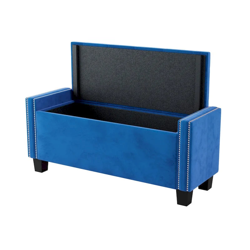 Velvet Storage Ottoman Bench with Rivet Design and Tufted Top