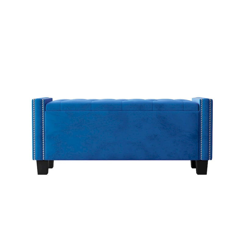 Velvet Storage Ottoman Bench with Rivet Design and Tufted Top