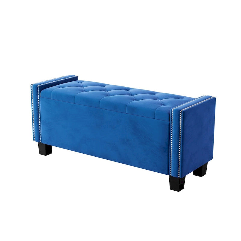 Velvet Storage Ottoman Bench with Rivet Design and Tufted Top
