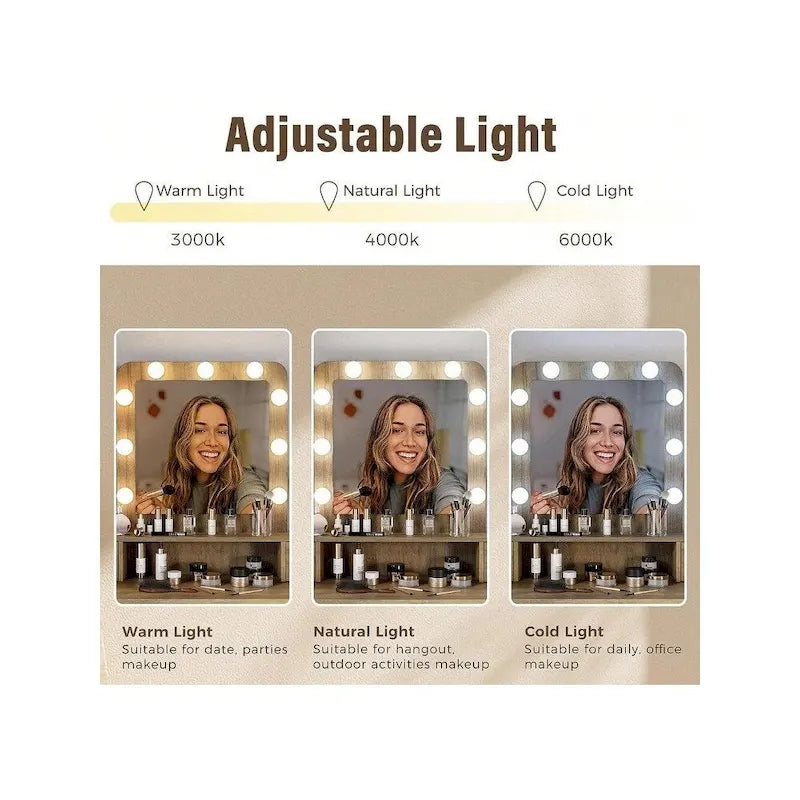 Makeup Vanity Table with LED Mirror, 3-Color Dimmable Light and 4 Drawers