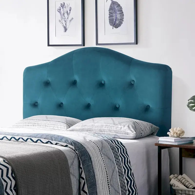 Camelback Tufted Fabric Upholstered Headboard for Twin Bed