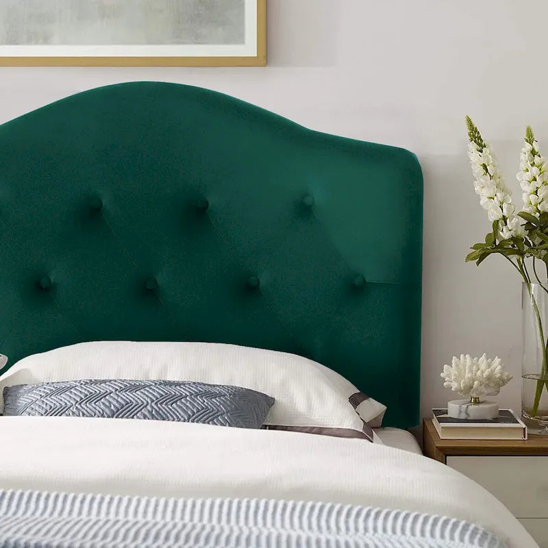 Camelback Tufted Fabric Upholstered Headboard for Twin Bed