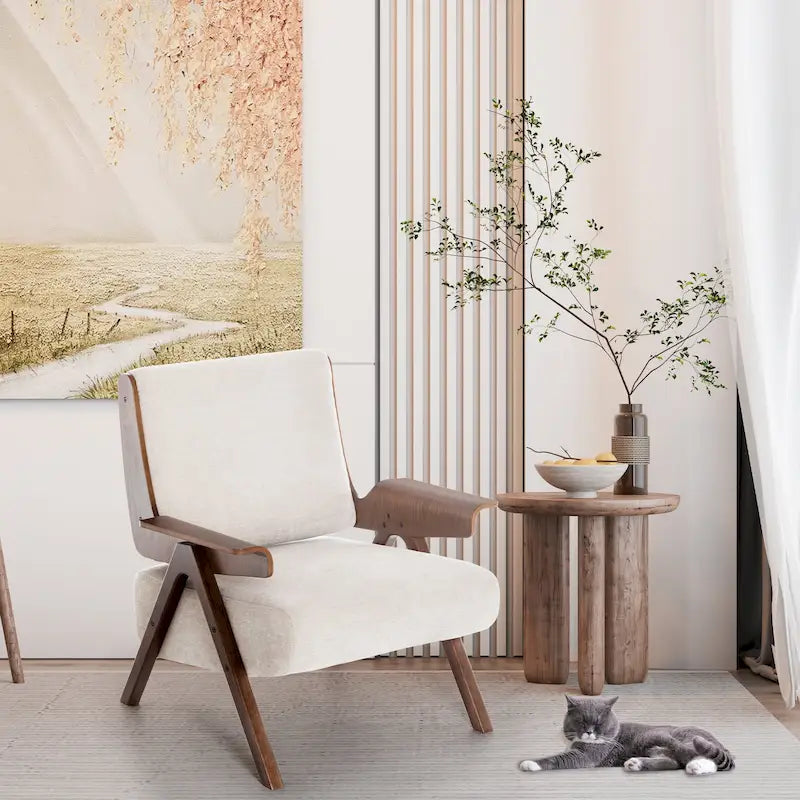 Mid Century Modern Accent Chair with Oak Legs and High-Density Foam Seat
