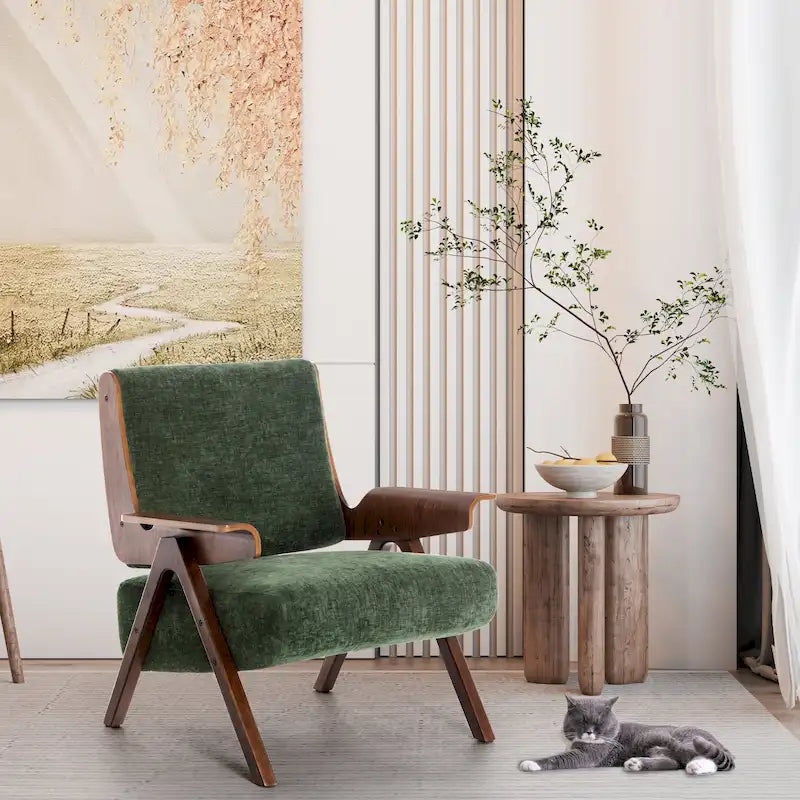 Mid Century Modern Accent Chair with Oak Legs and High-Density Foam Seat