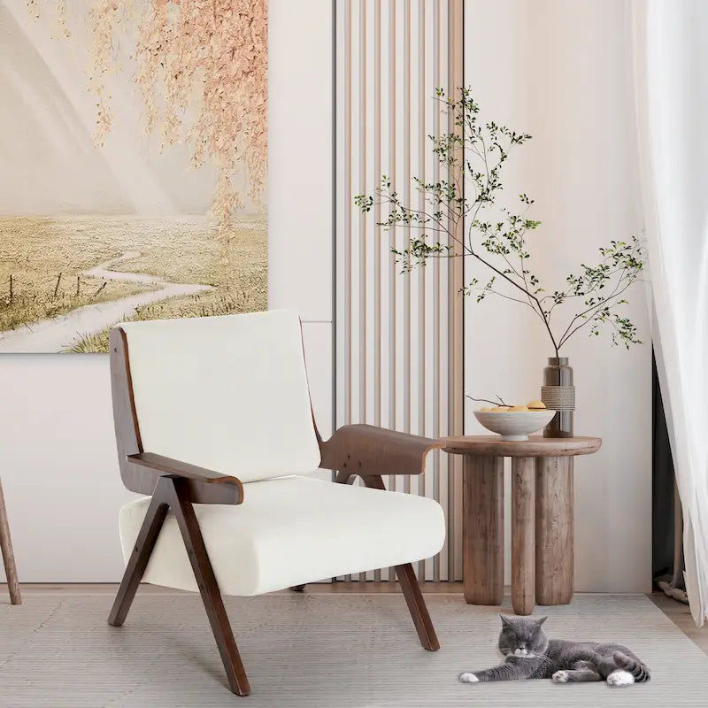 Mid Century Modern Accent Chair with Oak Legs and High-Density Foam Seat