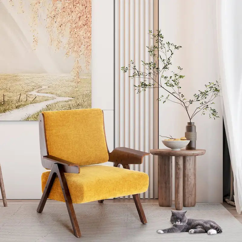Mid Century Modern Accent Chair with Oak Legs and High-Density Foam Seat