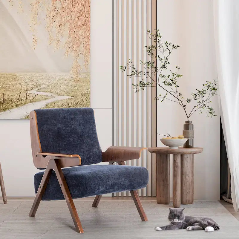 Mid Century Modern Accent Chair with Oak Legs and High-Density Foam Seat