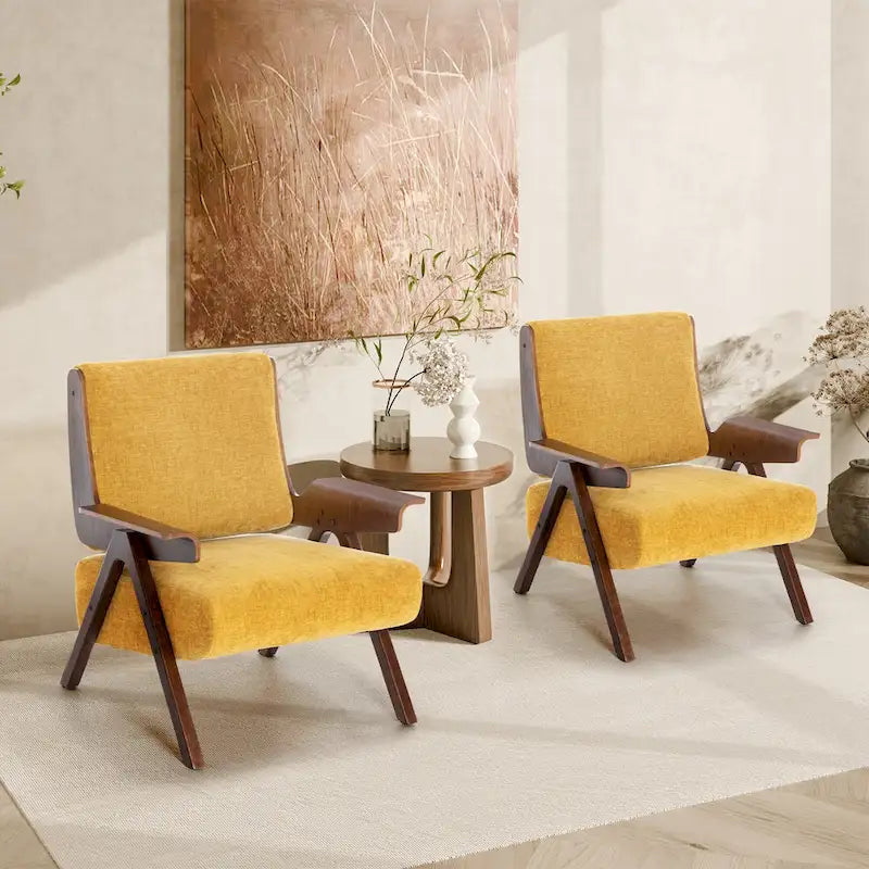 Mid Century Modern Accent Chair with Oak Legs and High-Density Foam Seat
