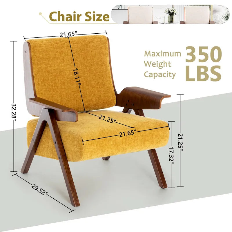 Mid Century Modern Accent Chair with Oak Legs and High-Density Foam Seat