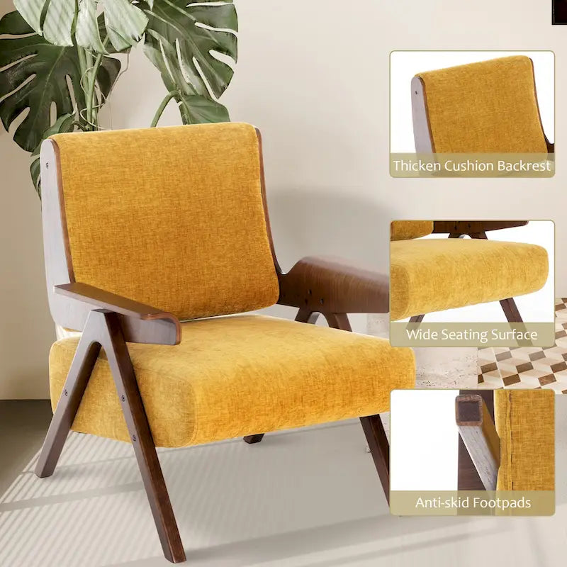 Mid Century Modern Accent Chair with Oak Legs and High-Density Foam Seat