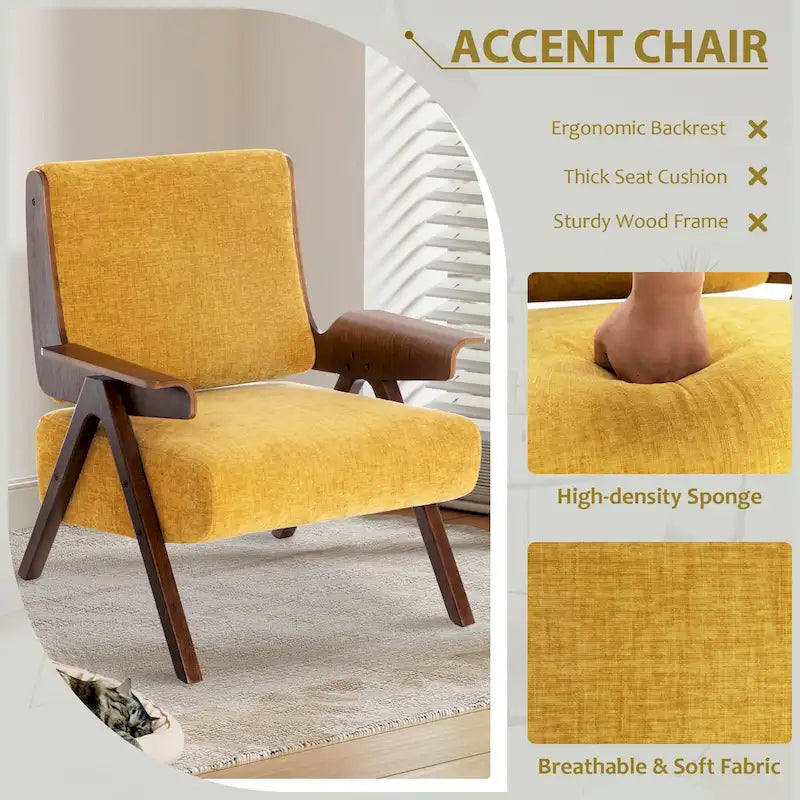 Mid Century Modern Accent Chair with Oak Legs and High-Density Foam Seat