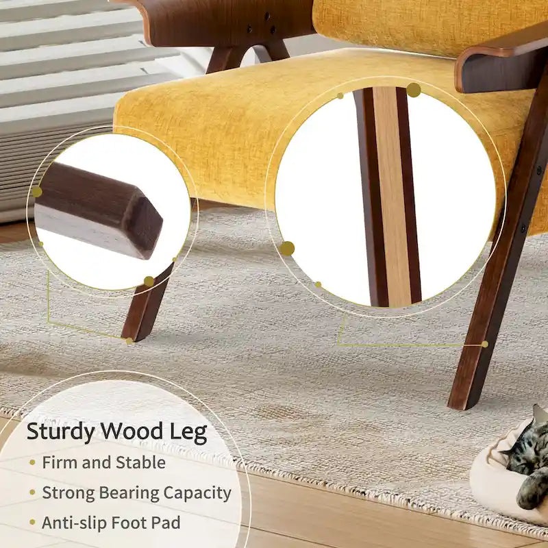 Mid Century Modern Accent Chair with Oak Legs and High-Density Foam Seat