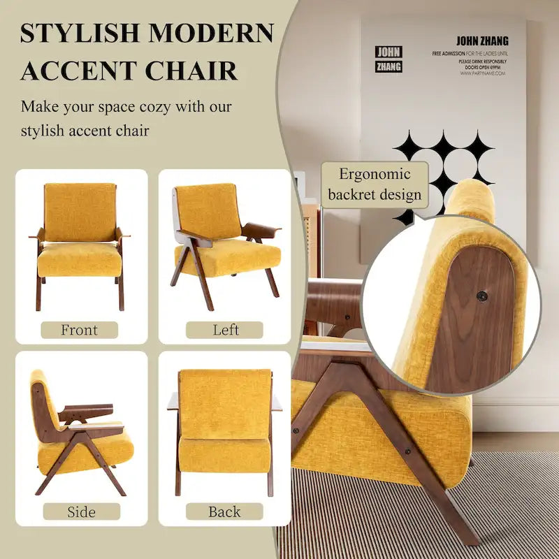 Mid Century Modern Accent Chair with Oak Legs and High-Density Foam Seat
