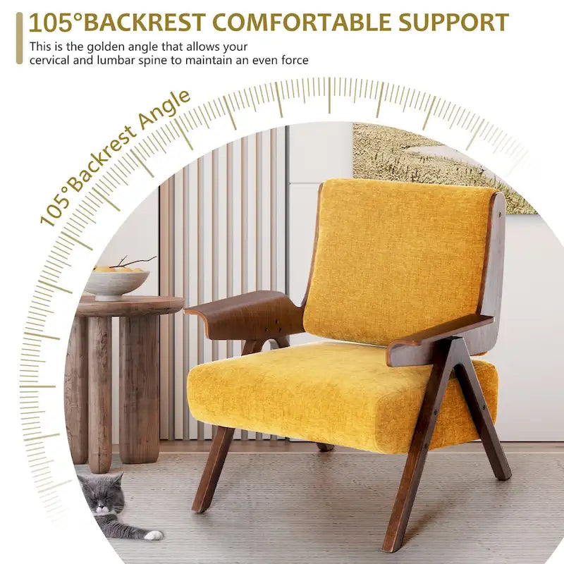 Mid Century Modern Accent Chair with Oak Legs and High-Density Foam Seat