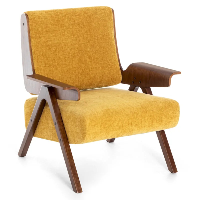 Mid Century Modern Accent Chair with Oak Legs and High-Density Foam Seat