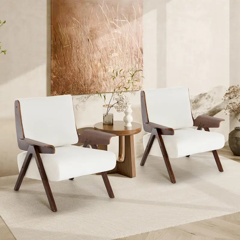 Mid Century Modern Accent Chair with Oak Legs and High-Density Foam Seat