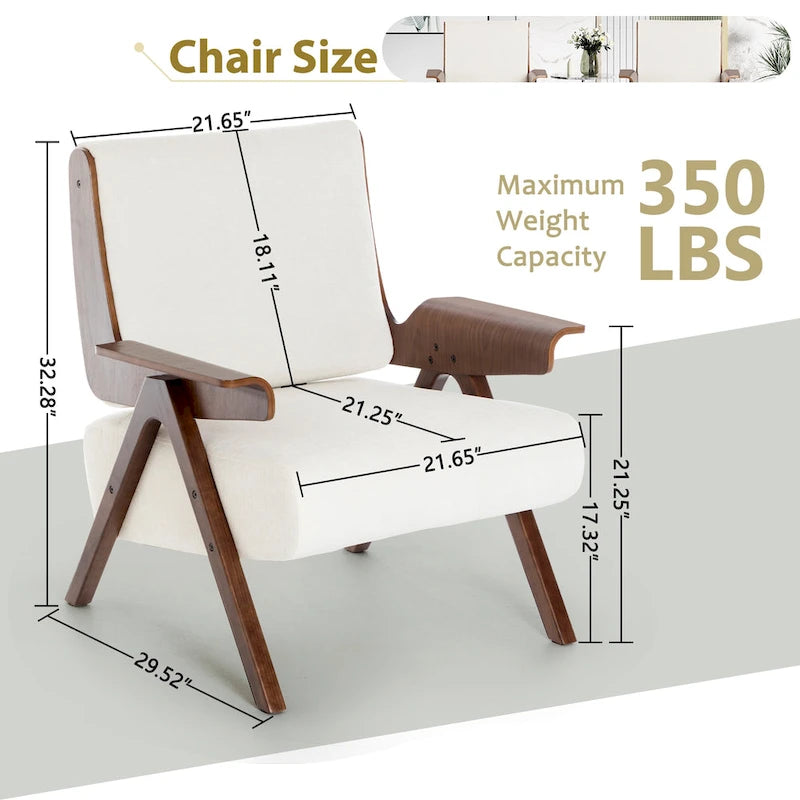 Mid Century Modern Accent Chair with Oak Legs and High-Density Foam Seat