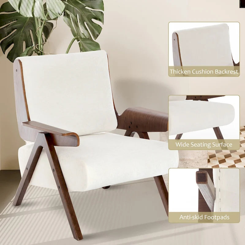 Mid Century Modern Accent Chair with Oak Legs and High-Density Foam Seat