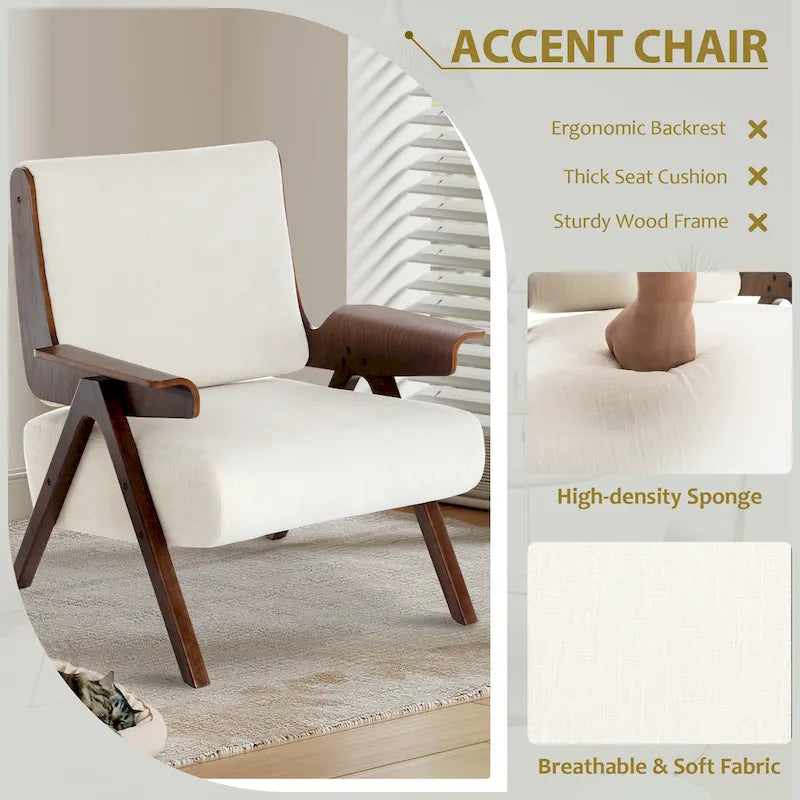 Mid Century Modern Accent Chair with Oak Legs and High-Density Foam Seat