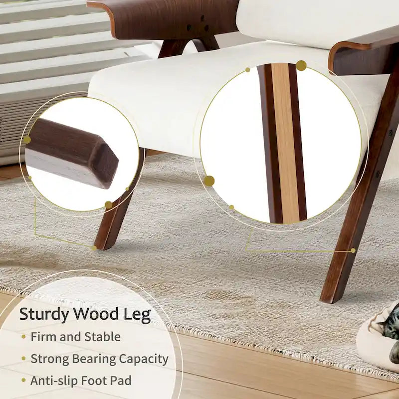 Mid Century Modern Accent Chair with Oak Legs and High-Density Foam Seat