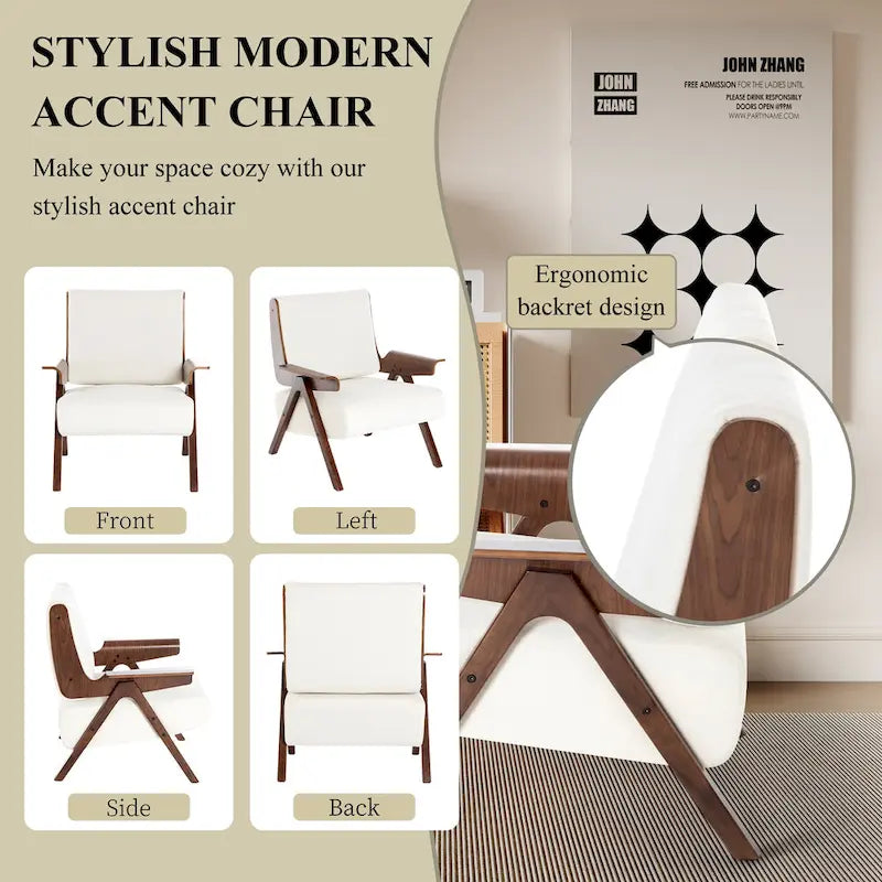 Mid Century Modern Accent Chair with Oak Legs and High-Density Foam Seat