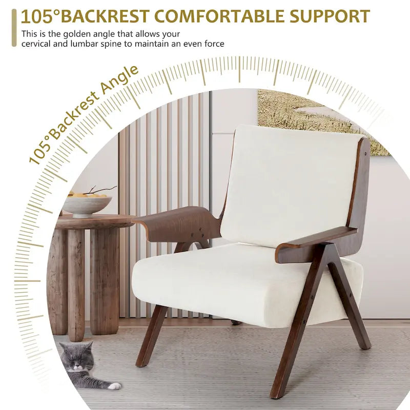 Mid Century Modern Accent Chair with Oak Legs and High-Density Foam Seat