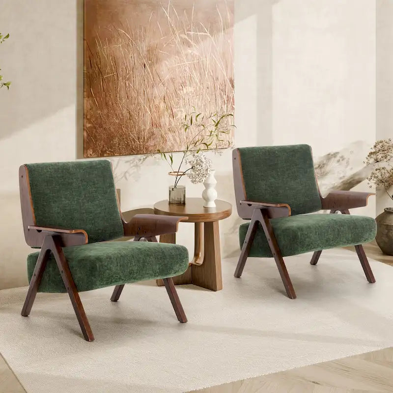 Mid Century Modern Accent Chair with Oak Legs and High-Density Foam Seat