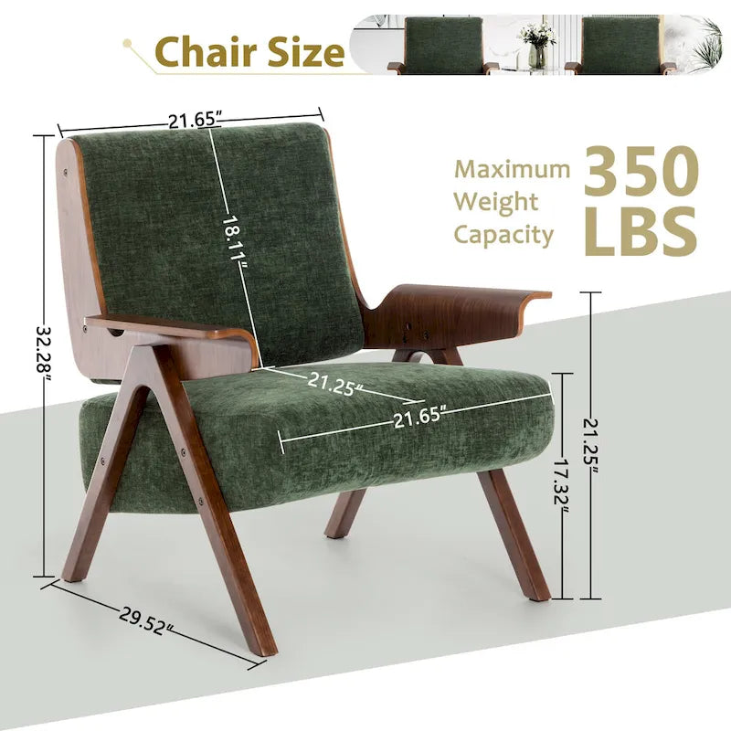 Mid Century Modern Accent Chair with Oak Legs and High-Density Foam Seat