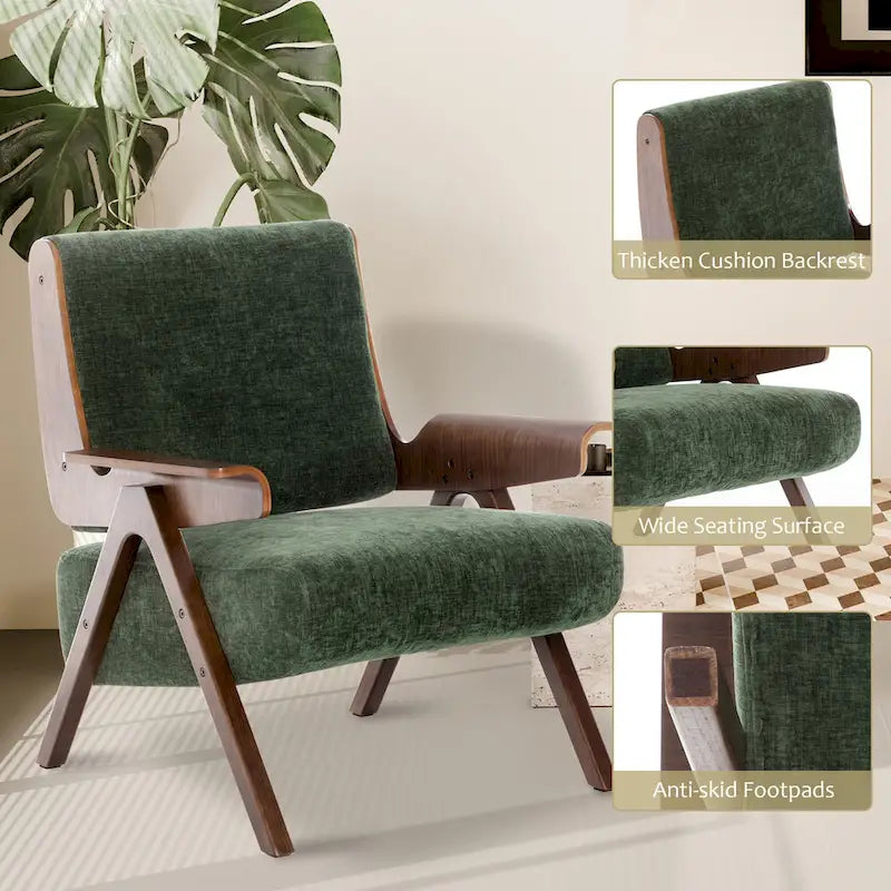 Mid Century Modern Accent Chair with Oak Legs and High-Density Foam Seat