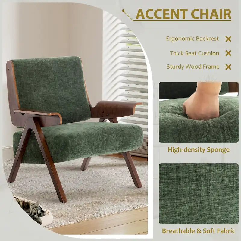 Mid Century Modern Accent Chair with Oak Legs and High-Density Foam Seat