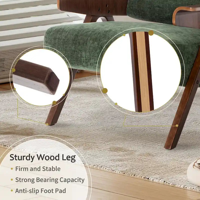 Mid Century Modern Accent Chair with Oak Legs and High-Density Foam Seat