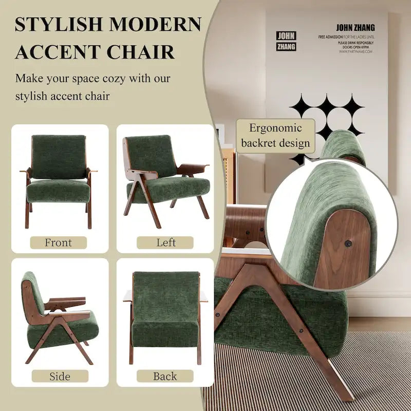 Mid Century Modern Accent Chair with Oak Legs and High-Density Foam Seat